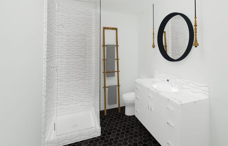 Upstairs-bath-design-render-mid-century-condo-re-design | Creative Touch Kelowna Interior Design