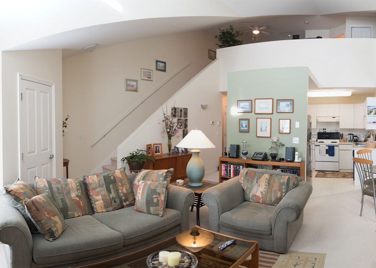 Mid-century condo - living room before | Creative Touch Kelowna Interior Design