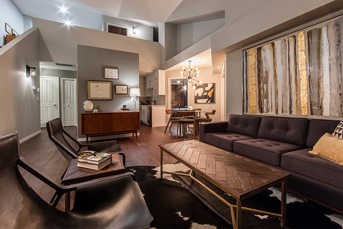 Mid-century condo - living room after | Creative Touch Kelowna Interior Design