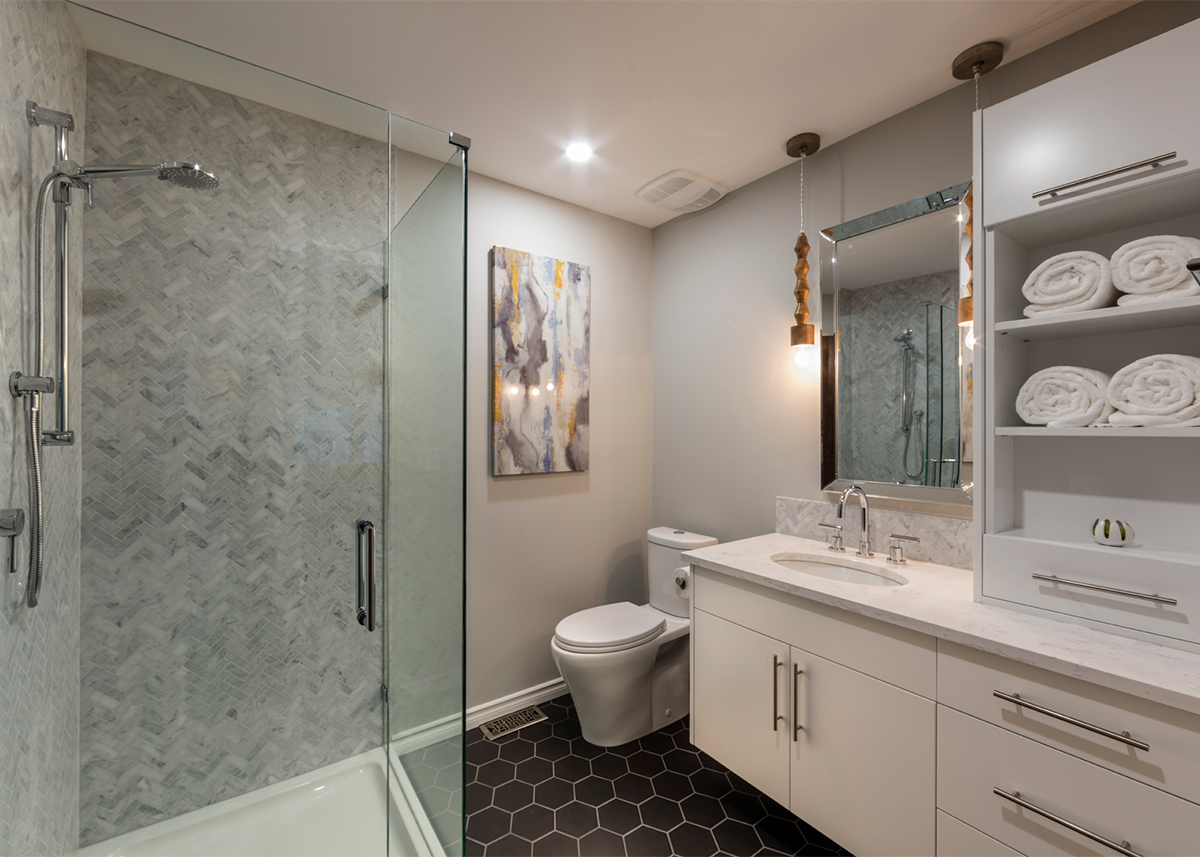 Mid-century condo - upstairs bathroom after | Creative Touch Kelowna Interior Design